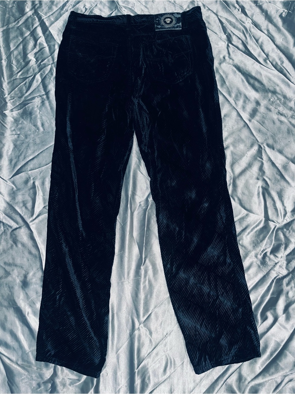 Versace Jeans Collection Black Corduroy Pants with Gold Medallion